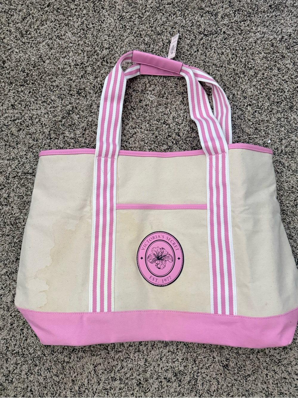 Victoria's Secret Pink & Cream Canvas Tote Bag